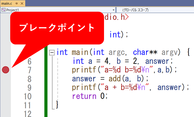 ブレークポイントの設置