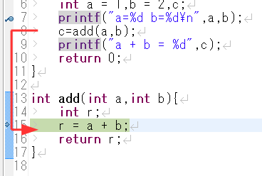 関数の中の処理へ入る（ステップイン）
